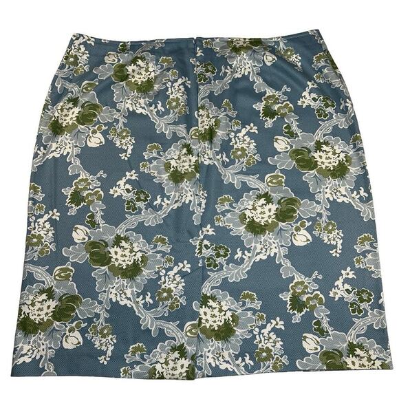 Talbots Woman Floral A-Line Skirt English Blue/Green Textured Cotton Size 16W - Picture 2 of 10